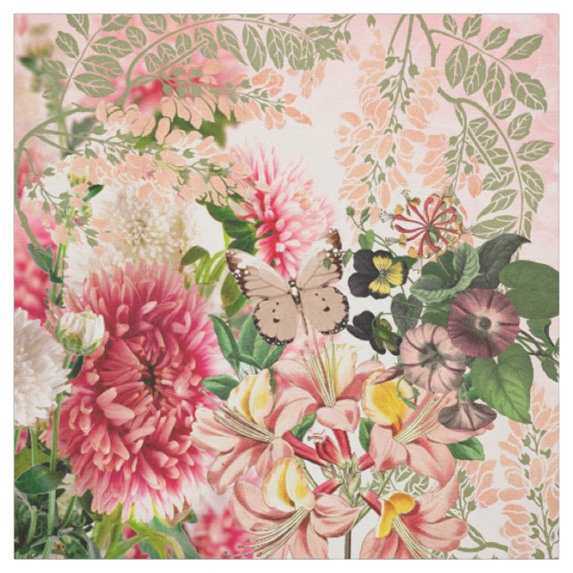 Brauner Schmetterling der Vintagen rosa grünen Stoff (Muster)