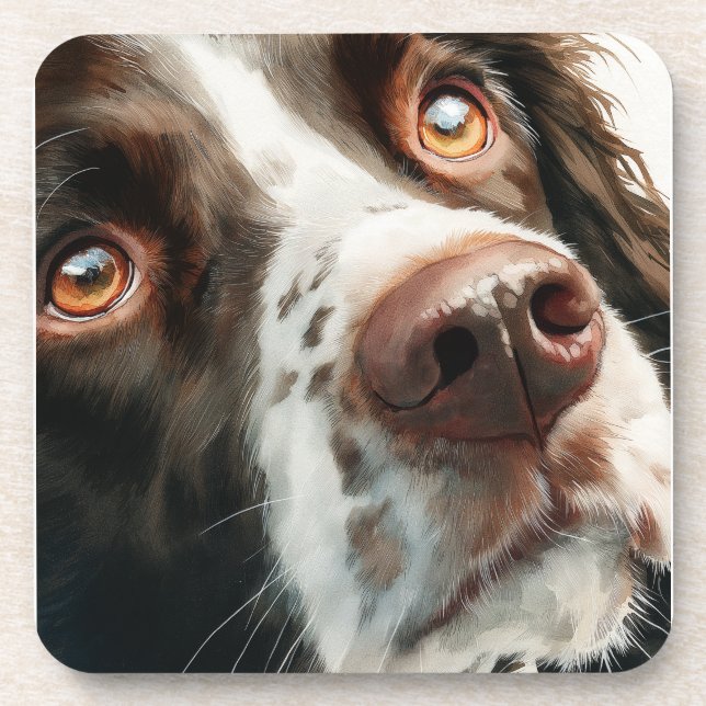 Brauner Springer Spaniel-Porträt Getränkeuntersetzer (Vorderseite)