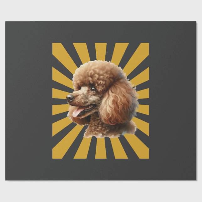 Brauner Standard Pudel Retro Sonnenburst Geschenkpapier (Flach)
