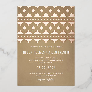 Brauner Südwest-Glanz Hochzeit Roségold Folieneinladung