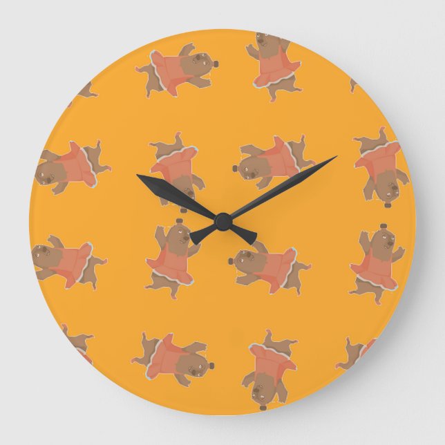 Brauner Tanzbär Große Wanduhr (Vorderseite)