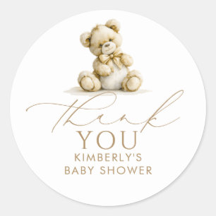 Brauner Teddybär-Baby- Shower-Einladung Danke Gesc Runder Aufkleber