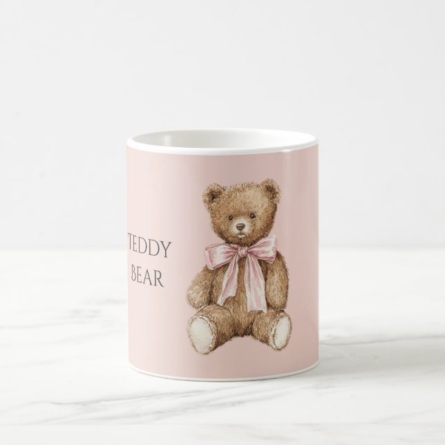Brauner Teddybär mit rosa Schleife Kaffeetasse (Mittel)