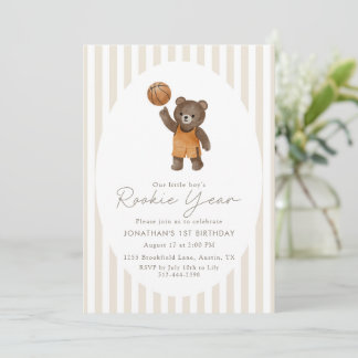 Brauner Teddybär Rookie-Jahr 1. Geburtstag Basketb Einladung