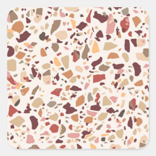 Brauner Terrazzo: vintage, trendiges Muster. Quadratischer Aufkleber