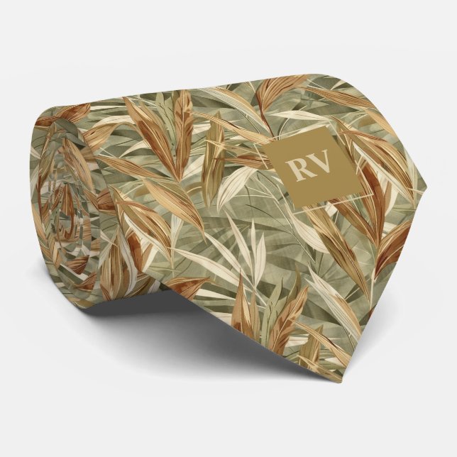 Brauner Tone-Gras-Monogramm Krawatte (Gerollt)