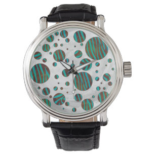 Brauner und Aquamariner Polka Dot Zebra Armbanduhr