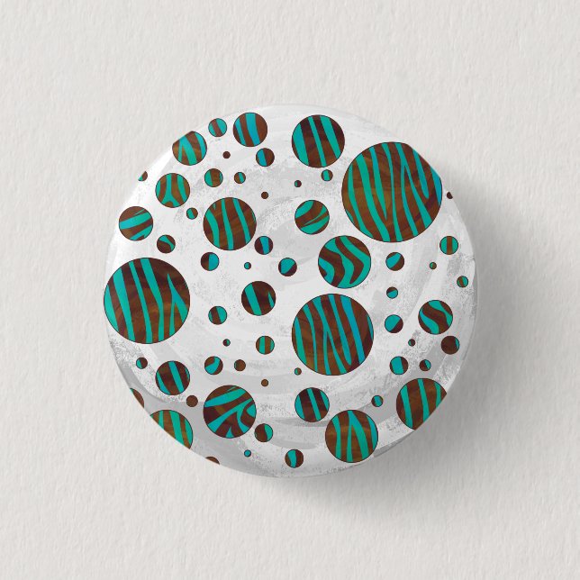 Brauner und Aquamariner Polka Dot Zebra Button (Vorderseite)