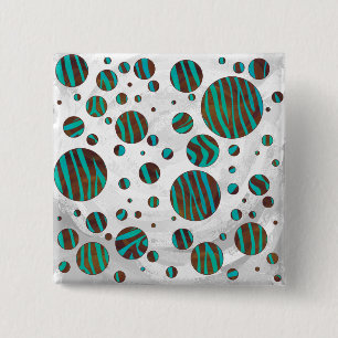 Brauner und Aquamariner Polka Dot Zebra Button