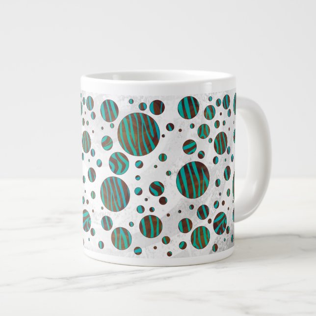 Brauner und Aquamariner Polka Dot Zebra Jumbo-Tasse (Vorderseite Rechts)