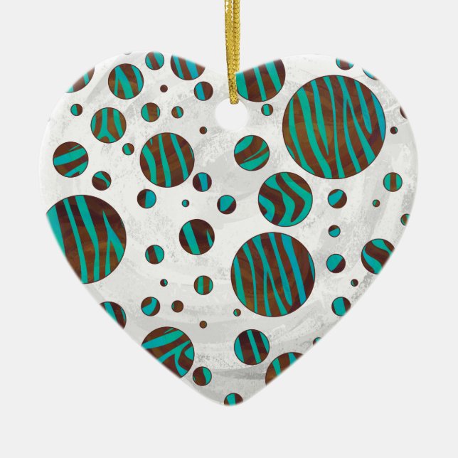 Brauner und Aquamariner Polka Dot Zebra Keramikornament (Vorne)