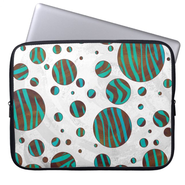 Brauner und Aquamariner Polka Dot Zebra Laptopschutzhülle (Vorderseite)