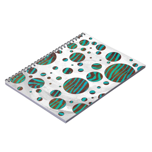 Brauner und Aquamariner Polka Dot Zebra Notizblock (Linke Seite)