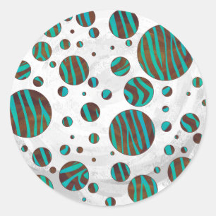 Brauner und Aquamariner Polka Dot Zebra Runder Aufkleber
