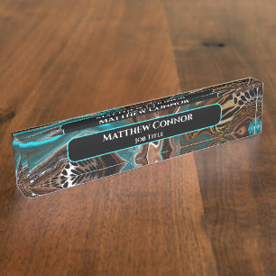 Brauner und blauer Marmor Klasse Moderne Personali Namensplakette