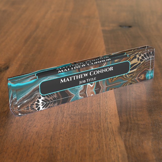 Brauner und blauer Marmor Klasse Moderne Personali Namensplakette (Seite)