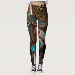 Brauner und blauer Marmor Wasserstrahler Kunst Leggings