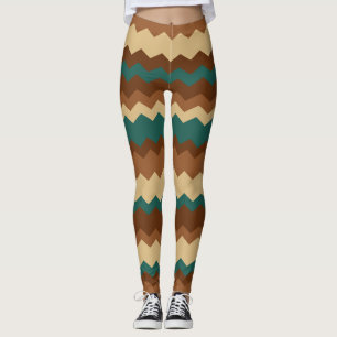 Brauner und grüner Herbst Zigzag Streifen Leggings