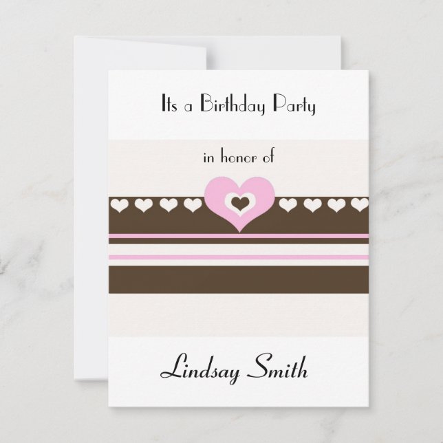Brauner und rosa Streifen zum Geburtstag Einladung (Vorderseite)