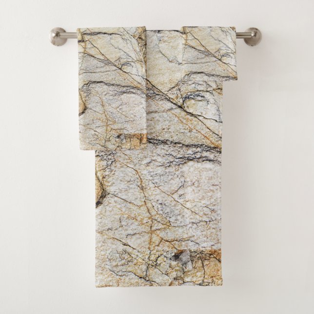 Brauner und schwarz getexturierter Stabstein Badhandtuch Set (Insitu)