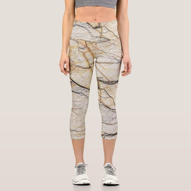 Brauner und schwarz getexturierter Stabstein Capri Leggings (Vorderseite)