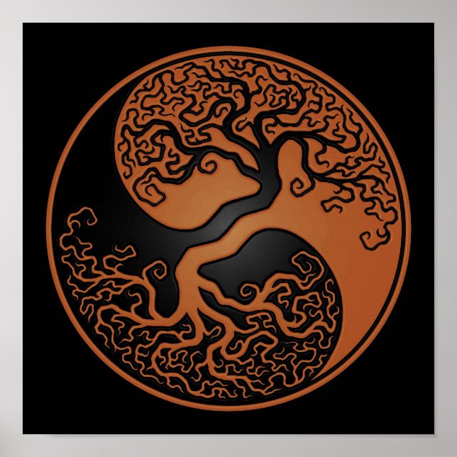 Brauner und schwarzer Baum des Lebens Yin Yang Poster (Vorne)