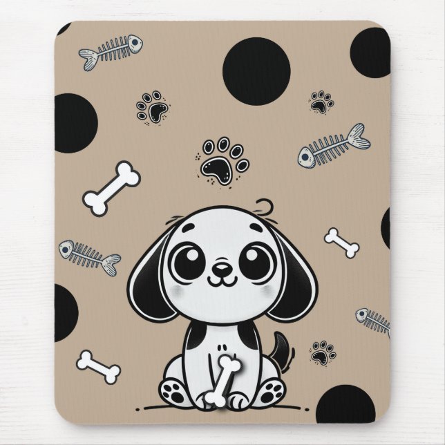 Brauner und Schwarzer Fischknochen Welpenhund Nied Mousepad (Vorne)
