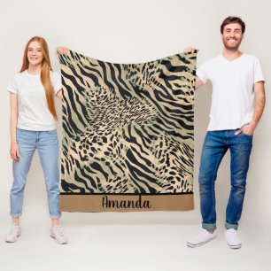 Brauner und schwarzer Tiger und Zebradruck Fleecedecke