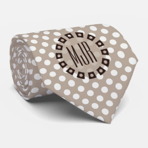 Brauner und Taupe Polka Dot mit Monogramm Krawatte