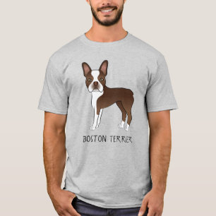 Brauner und weißer Bostoner Terrier mit Text T-Shirt