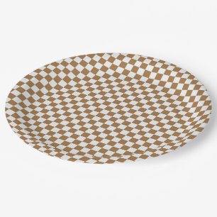 Brauner und weißer Gingham Pappteller