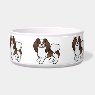 Brauner und weißer japanischer Chin-Cartoon-Hund Napf