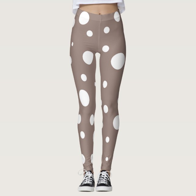 Brauner und weißer Polka-Dot Leggings (Vorderseite)