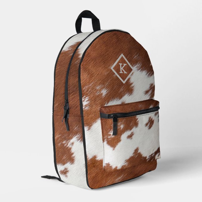 Brauner und weißer realistischer Cowhidprint Nr. 2 Bedruckter Rucksack (Rückseitige Ecke links)
