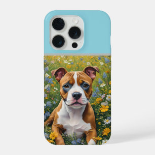 Brauner und weißer Staffordshire Bull Terrier Welp iPhone 15 Pro Hülle