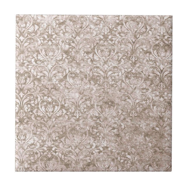 Brauner Verzierter Swirl Blühe AntiquitätenVintag Fliese (Vorderseite)