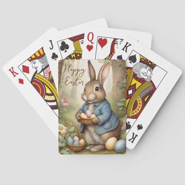 Brauner Vintage-Osterhase mit Eiern  Spielkarten (Rückseite)