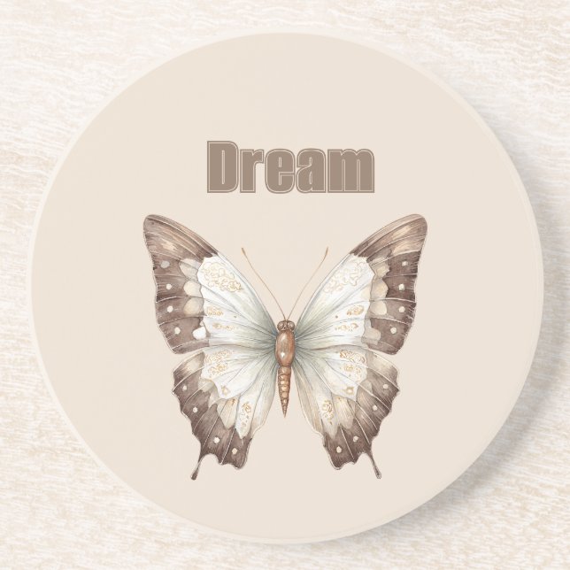 Brauner Weißer Traum Schmetterling Getränkeuntersetzer (Vorne)