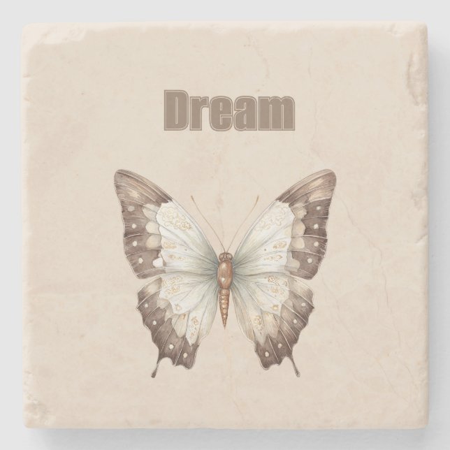 Brauner Weißer Traum Schmetterling Steinuntersetzer (Vorderseite)
