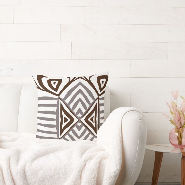 Brauner, weißer Tribal-Mud-Tuch Muster Afrikanisch Kissen (Liege)