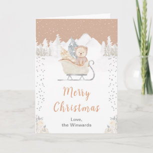 Brauner Winterbär Schlitten Frohe Weihnachten