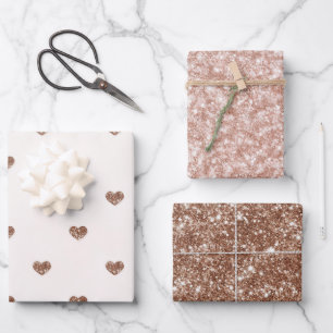 Brauner Zucker Rosa Glitter Herzen Geburtstag Geschenkpapier Set