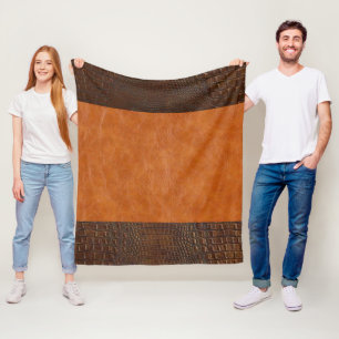 Braunes Alligatorleder und Carmel Vintageleder Fleecedecke