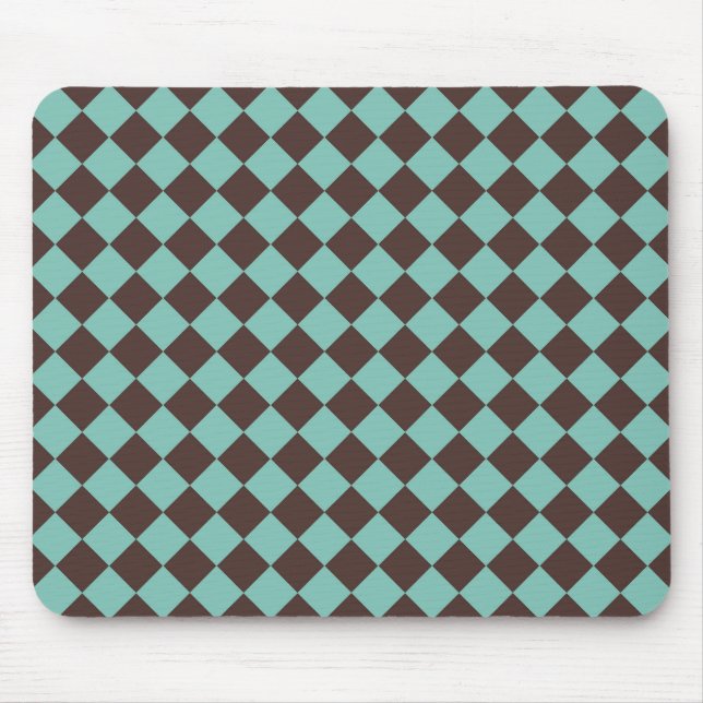 Braunes Aquamarines Schachbrett Diamantmuster Mousepad (Vorne)