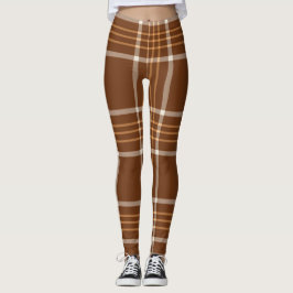 Braunes Beige Kariertes Tartan Geländemuster Leggings