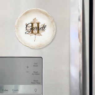 Braunes Blatt Monogramm Name Magnet