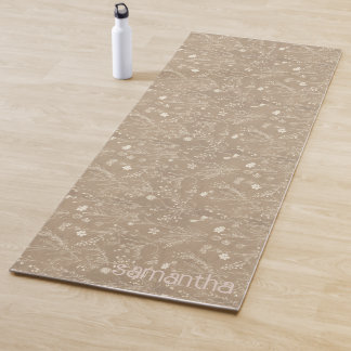 Braunes Blumenmuster Moderne Botanik Yogamatte