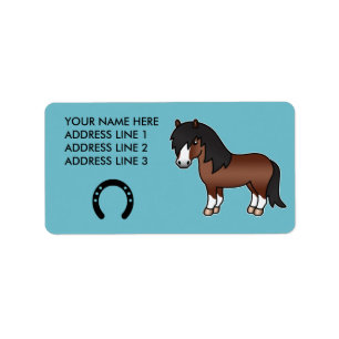 Braunes Cartoon Shetlandpony Adressaufkleber