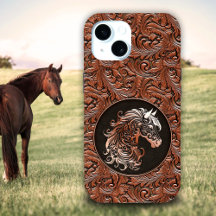 Braunes Cowgirl mit Blumenmotiven aus Leder