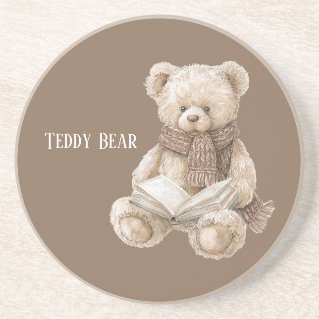 Braunes Creme-Teddybär-Buch Getränkeuntersetzer (Vorne)
